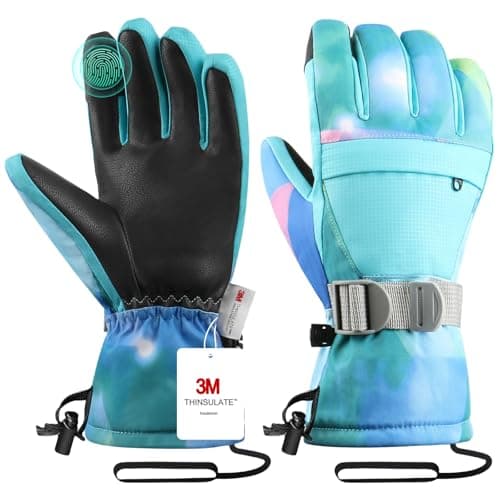 Pnosnesy Ski Gloves,Winter Snow Waterproof Gloves Touchscreen Skiing & Snowboarding Cold Weather Glovess,Fits Both Men & Women,for ParentChild Kids with Wrist Strap - Image 1