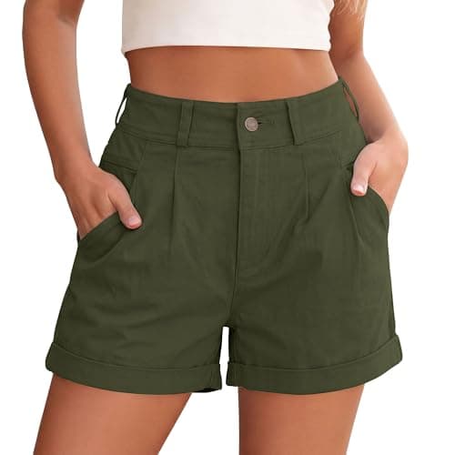 PRETTYGARDEN High Waisted Shorts Women 2026 Summer Business Casual Trousers Pleated Tailored Cuffed Bottoms with Pockets(Army Green,XX-Large) - Image 1