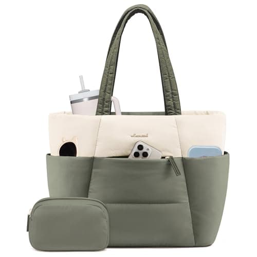 LOVEVOOK Puffer Tote Bag with 40oz Cup Holder, Large Work Tote Laptop Bag for Nurse Teacher, Shoulder Bag for Travel/Gym/Daily - Image 1