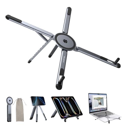 LENTION Magnetic Foldable Laptop Stand, 8-Level Adjustable Aluminum Laptop Riser, N52 MagSafe Phone Tablet Tripod Holder, Portable Ergonomic Desk Stand for 10-16 Inch Laptop Home Office Travel - Image 1
