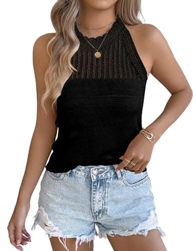 Yeokou Womens Halter Knit Top Crochet Tank Top Camis Tee Crewneck Sleeveless Summer Pullover Sweater Vest for Women(Black-XS) - Image 1