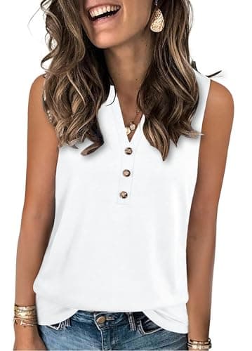 Womens Tank Tops Dressy Casual V Neck Sleeveless Summer Tops Basic Tees Vacation Clothes White - Image 1
