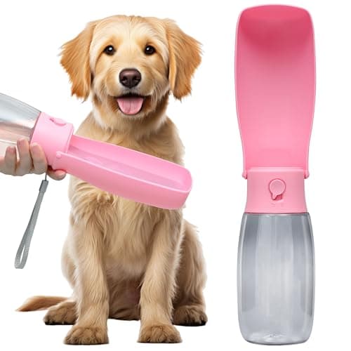 Dog Water Bottle, Leak Proof Portable Puppy Water Dispenser, Travel Puppy Water Bowl, Foldable Transparent Dog Water Bottle for Pets Outdoor Walking, Hiking, Travel, Food Grade Plastic - 19oz Pink