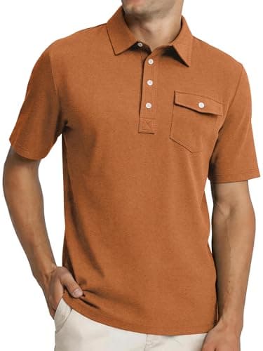 JEMLDL Mens Summer Shirts 4 Buttons Casual Vacation T Shirts Quick Dry Short Sleeve Golf Tops Outdoor Performance Rosy Brown L - Image 1