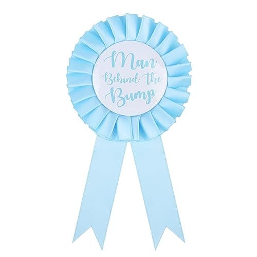 Blue Man Behind The Bump Funny Baby Shower Button for Daddy to Be Ribbon | Baby Shower Party Decorations Gifts Supplies Fun Dad to Be Badge Baby Gender Reveal Ideas New Father Favors Pin Boy Girl Pins - Image 1