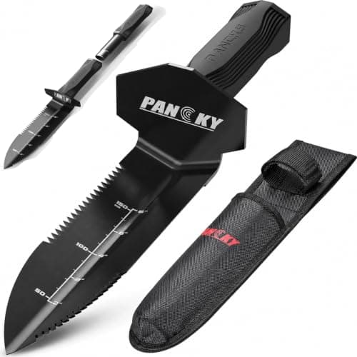 PANCKY Metal Detector Shovel with Extended Handle & Carrying Sheath, Heavy Duty Double Serrated Edge Metal Detecting Digging Tool, Digger Trowel for Gardening, Camping - Image 1