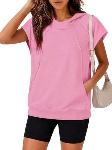Yousify Womens Sleeveless Hoodies Sweatshirt Casual Workout Tank Tops Spring Summer Hooded Activewear Shirts with Pocket Pink - Image 1