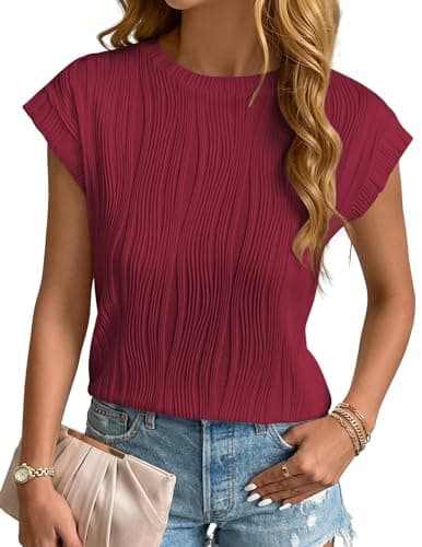 Aprolive Work Tank Tops for Women Business Office Elegant Shirts Textured Y2K Cute Batwing Sleeve Blouse(Red,X-Large) - Image 1