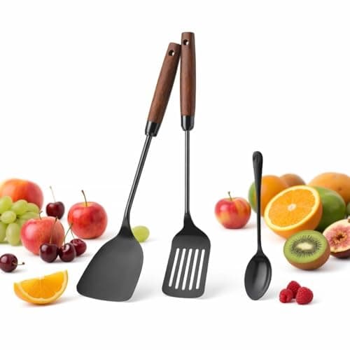 ZRHI Titanium Spatula Set of 3 for Kitchen, Kitchen Utensil Set Pure Titanium, Food Grade, High Heat Resistant Cooking Utensils, Easy to Clean, Black - Image 1