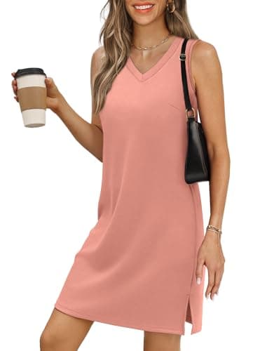 BKRIVE V-Neck Summer Casual Beach Dresses for Women 2026 Vacation Women's Sleeveless Sundress with Split Coral - Image 1