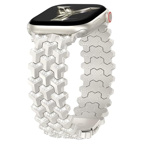 Moolia Luxury Bling Diamond Band Compatible with Apple Watch 42/41/40/38mm,Y-Shaped Metal Link with Crystals Women Replacement for iWatch Series 11 10 9 8 7 6 5 4 3 2 1 SE/Ultra(1/2/3), Starlight - Image 1