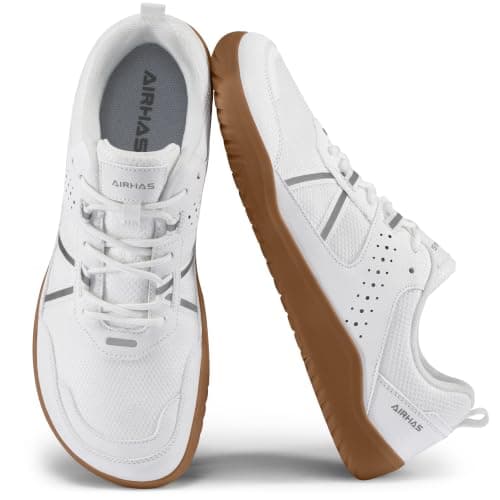 AIRHAS Men's Anatomical Toe Box Barefoot Shoes Zero Drop Breathable Gym Shoes for Men Minimalist Walking Shoes Shoes(White/Gum, 10.0W)