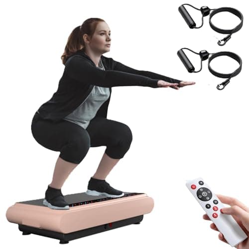 Natini Vibration Plate Exercise Machine - Whole Body Vibration Platform Machine with Pilates Bar Resistance Bands for Home Fitness Training Equipment & Weight Loss (Pink) - Image 1