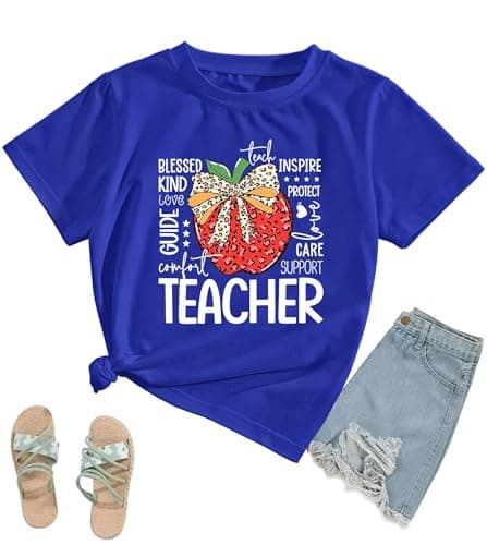 Teacher Shirts Women Teach Teaching Tshirts Leopard Apple Bow Shirts Teacher Life Tee Tops Back to School Shirt - Image 1