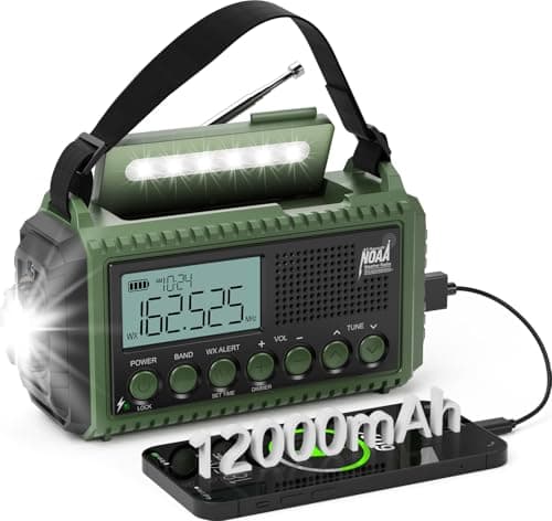 NOAA Emergency Radio with Auto Weather Alerts - 12000mAh Solar Hand Crank Weather Radio, 6 Power Sources, Bright LCD Digital Tuning, AM/FM/SW Receiver, SOS Alarm & Power Bank for Home Camping Survival - Image 1