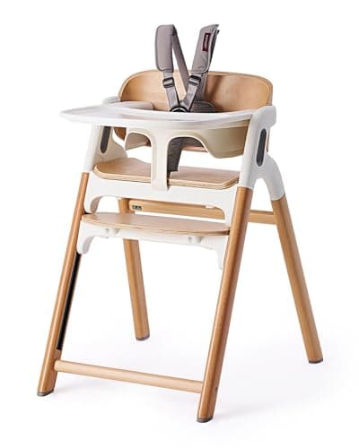 Momcozy DinerPal Wooden High Chair for Babies, Toddlers & Adults Up to 308 Lbs, Convertible Baby Highchair with Food-Grade Tray, Dishwasher-Safe, Adjustable & Ergonomic, Natural Wood - Image 1