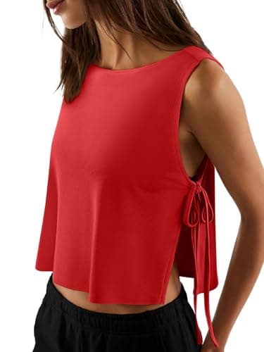 LASLULU Women's Loose Sleeveless Workout Tank Tops Side Tie Sports Gym Running Yoga Exercise Pilates Top Athletic Shirts Tank Tops for Women (Red, Medium) - Image 1