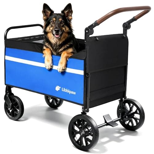 Libbipaw Dog Wagon for Medium & Large Dogs, Foldable All-Terrain Dog Stroller Wagon with Ramp, Adjustable Handle, One-Step Brake, Heavy Duty Pet Wagon (Blue) - Image 1