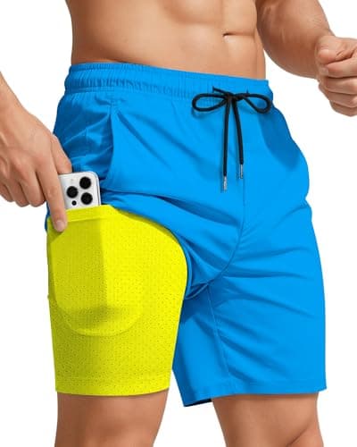 Yufawow 7 Inch Men Swim Trunks Compression Liner Quick Dry Swimwear Bikini Swimsuit Bathing Suit Water Shorts Mexico Trip Gift Costa Rica Must Haves Bahamas Wear Attire Clothes Outfit Apparel - Image 1