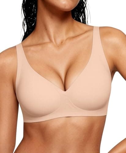 Wireless Bra Deep V Seamless Bras for Women Push Up No Underwire Comfy Bralettes with Support and Lift Comfortable Bra Beige - Image 1