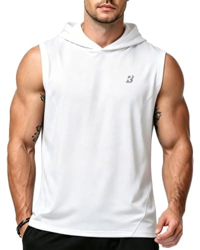 Roadbox Mens Workout Hooded Tank Tops,Athletic Muscle Cut Off Sleeveless,Summer Casual Hoodie Shirts for Gym White - Image 1