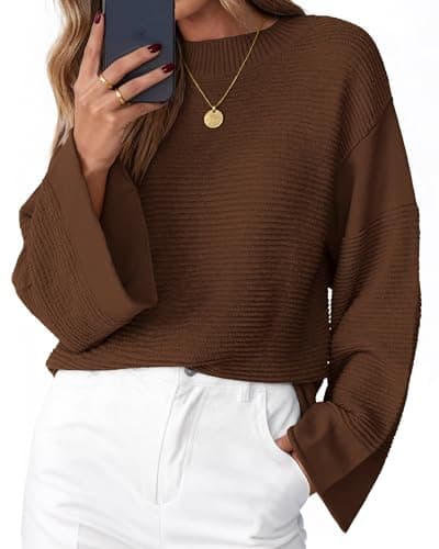 KIRUNDO Oversized Sweaters for Women Ribbed Knit Chunky Long Sleeve Tunic Sweater Pullover Tops Fall Winter Clothing(Brown, X-Large) - Image 1