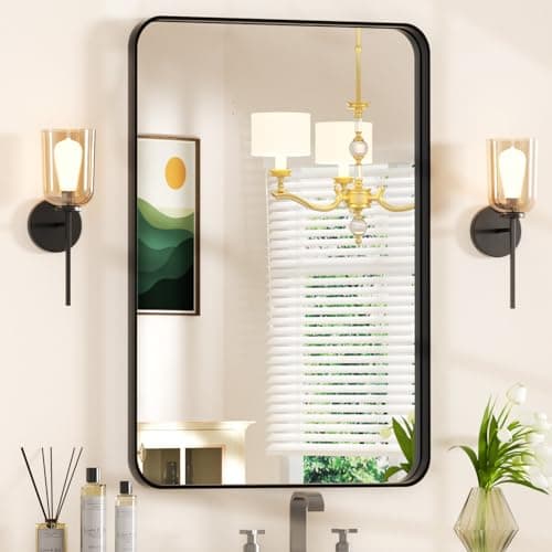 24×36 Black Bathroom Mirrors for Over Sink - Rectangular Wall Mirror with Rounded Corners & Metal Frame, Tempered-Glass Entryway Wall Decor for Bedroom, Living Room, Vanity, Horizontal/Vertical - Image 1