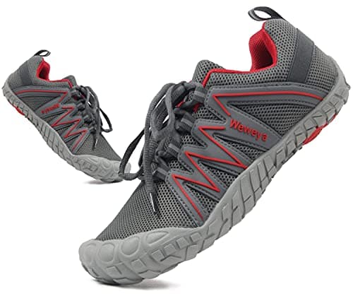 Weweya Trail Running Shoes Women Cross Training Wide Gym Toes Ladies Lightweight Exercise Jogging Workout Hiking Minimalist Barefoot Sneakers Grey Red US Size 5.5 - Image 1