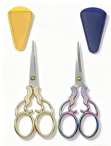 2 PCS Embroidery Scissors with 2 Covers, 5 Inch vintage Stainless Steel Sewing Scissors Sets, Decorative Handle Cutting Tool Suitable for Embroidery Thread, Paper, Yarn, DIY Projects Sewing Supplies - Image 1