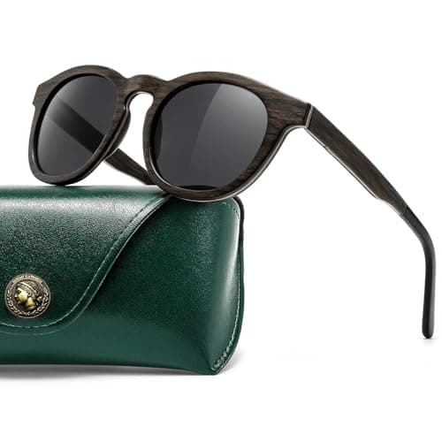 SUNGAIT Walnut Wood Sunglasses with Vegan Leather Case Thoughtful Gifts for Men Women Black Polarized Lens UV400 Protection(Black Oak Maple Frame/Black Lens) - Image 1