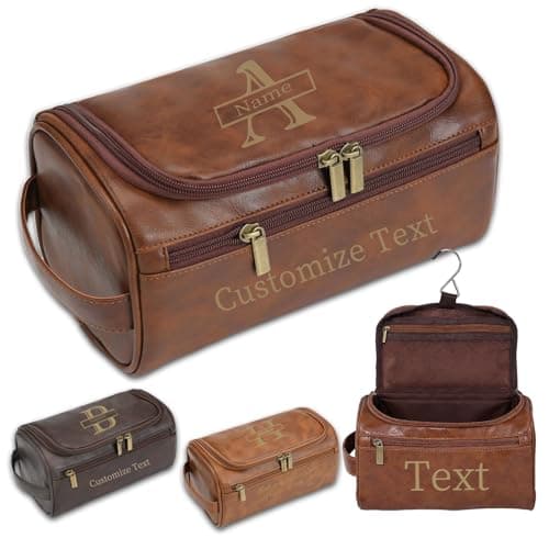 Umitive Personalized Gifts for Men Toiletry Bag, Custom Engraved Travel Dopp Kit with Name Initials, Valentines Gift, Groomsmen & Best Man Gift, Father’s Day, Wedding for Husband (Dark Brown) - Image 1