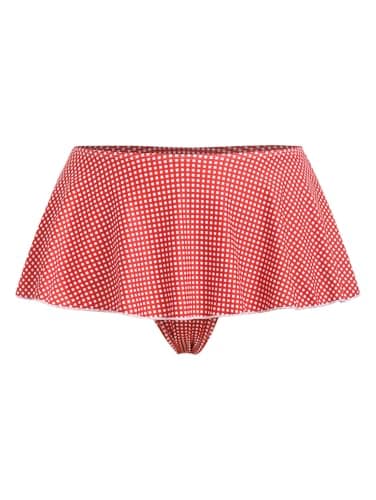 ZAFUL Women's Swim Skirts Ruffle Triangle Thong Bikini Bottom Cheeky Gingham Swim Bottom with Built-in Brief Liner Red XS - Image 1