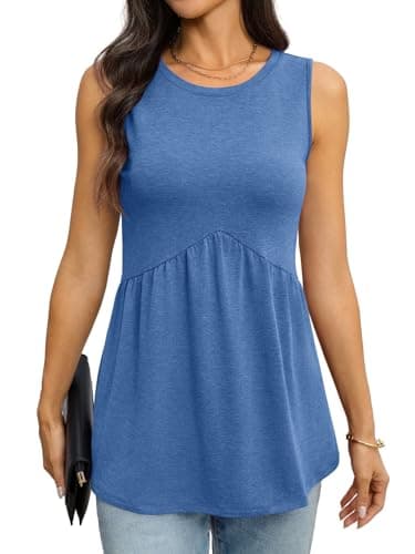 TICTICMIMI Womens Tank Top Sleeveless Babydoll Tops Loose Fit Crew Neck Dressy Blouse Flowy Casual Summer Clothes Blue - Image 1