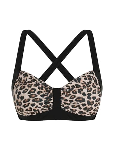ZAFUL Women Bikini Top Only-Supportive Swimsuit Tops Large Bust Bathing Suit Top 2026 Ruched Swim Tops (Black&Leopard S) - Image 1