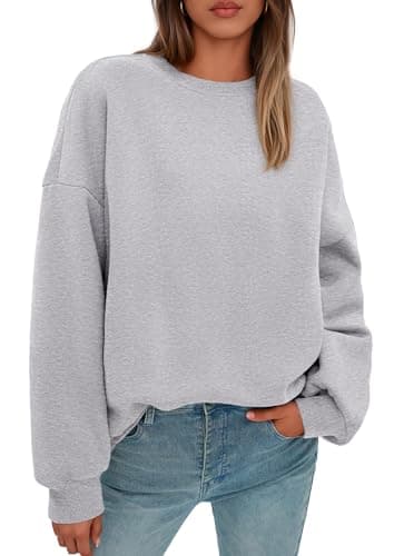 PRETTYGARDEN Sweatshirt for Women Oversized Crewneck Long Sleeve Pullover Fleece Top 2026 Fall Winter Fashion Outfits Clothes (Grey,Large) - Image 1
