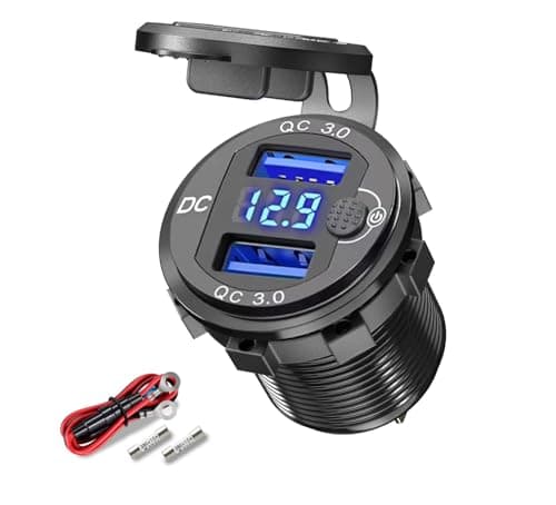 12V USB C Outlet, Aluminum Alloy Dual Quick Charge 3.0 Port Adapter,Waterproof Fast Charging Socket with Voltmeter and Switch,for Marine Motorcycle Truck Golf Cart RV - Image 1