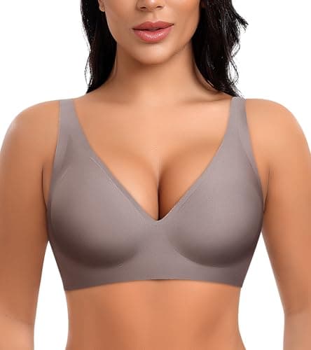 Ganado Deep V Wireless Bras for Women No Underwire Push Up Seamless Padded Comfort Bra Supportive Wirefree Bralette (Grey, Medium) - Image 1