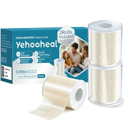 Yehoohea Medical Grade Hydrocolloid Roll with Storage Case-0.006in Optimally Thin Super Absorbent Hydrocolloid Bandages Patch Waterproof for Wound Care, Blister,Acne,16.4ft Total (2in*8.2ft,2Pack) - Image 1