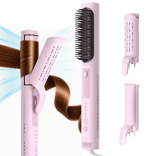 HarrFlow Airflow Curling Iron, Straightener & Flat Iron Combo, Red Light Hair Care, 3-in-1 Hair Styler with Interchangeable Attachments – 300M Negative Ions, Gift for Women, Pink - Image 1