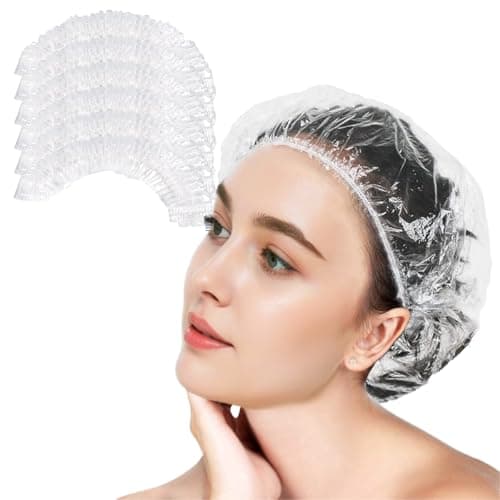 100Pcs Disposable Shower Caps, Plastic Clear Hair Cap Large Thick Waterproof Bath Caps (Large, 100Pcs)