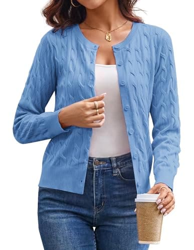 Lightweight Blue Cardigans for Women Trendy, Long Sleeve Spring Outfits for Women 2026, Knit Dressy Shrug Sweaters M - Image 1