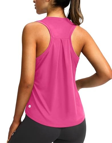 Women's Workout Tops Racerback Athletic Tank Tops Sleeveless Loose Fit Yoga Running Gym Shirts for Women(Magenta,M) - Image 1