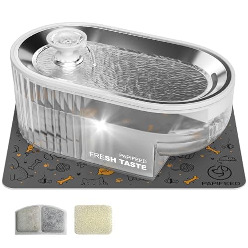 Cat Water Fountain Stainless Steel with a Silicone Mat, 84oz/2.5L Automatic Cat Water Fountain with Water Level Window and LED Light, Quiet Low Power Cat Water Bowl & Cat Water Dispenser(White) - Image 1