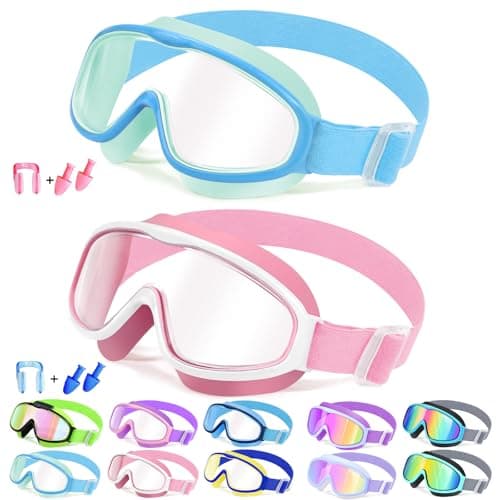 Vvinca Kids Goggles with Comfort Fabric Strap, Kids Swim Goggles Wide View Anti-Fog/UV No Leaking Swimming Goggles for 3-14 - Image 1