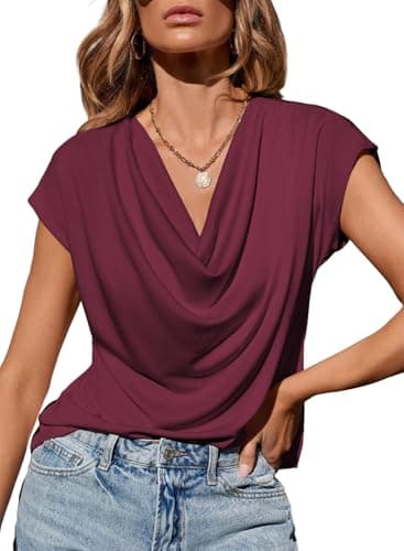 EVALESS Blouses for Women Fashion 2026 Short Sleeve Summer Shirts Womens Tops Business Casual Outfits Teacher Clothes Cute Wrap Dressy Shirts for Office Professional Clothing,Violet Red XX-Large - Image 1