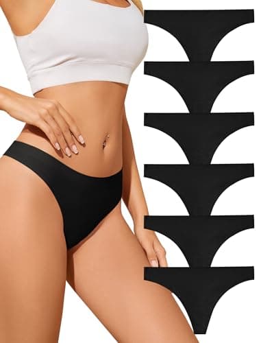 ANSUKOO Seamless Thongs for Women Underwear,No Show Ladies Workout Thong,No Line Breathable Comfortable Sport Panties,6Pack Black - Image 1