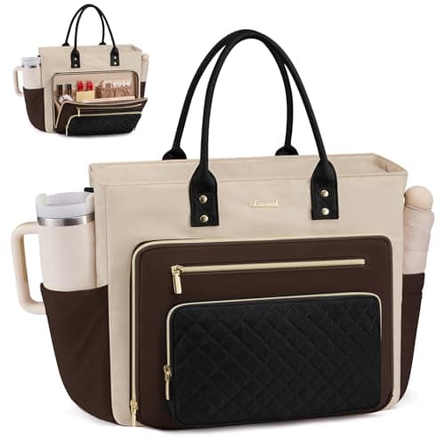 LOVEVOOK Laptop Tote Bag for Women With Large Cup Holder, Work Bags Teacher Nurse Bag, 17.3 Inch Professional Briefcase Business Travel Large Purses Handbag Gifts, Diaper Bag With Multi-Pockets