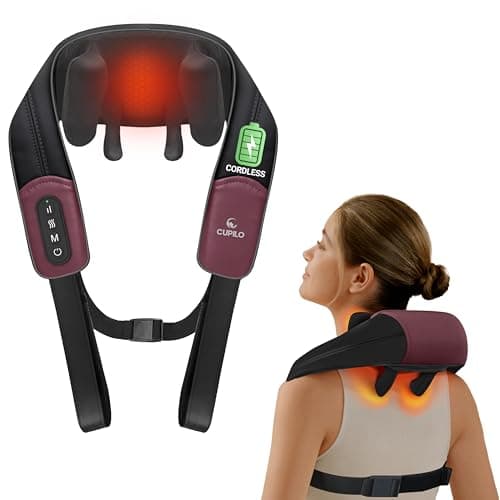 CuPiLo Shiatsu Neck Massager with Heat - Cordless 4D Expert Neck Shoulder Massage for Pain Relief,Upgarded Kneading Massager for Muscle Relaxation - Image 1
