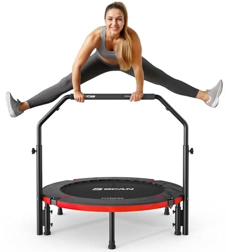 BCAN SP3 40"/48" Foldable Mini Trampoline, Rebounder Trampoline for Adults, U/T Adjustable Foam Handle, Exercise Rebounder for Adults Indoor/Garden Workout, Max Load 330lbs/440lbs-40U-Red - Image 1