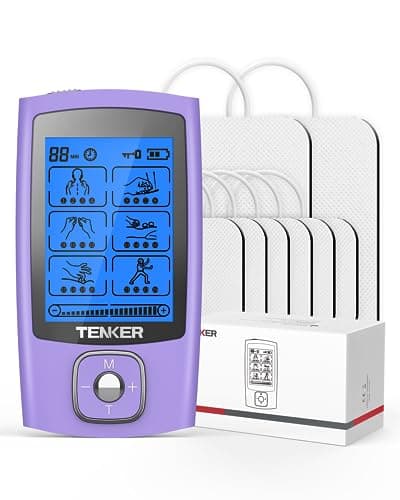 TENKER TENS Unit Muscle Stimulator, 24 Modes TENS EMS Machine for Shoulder, Sciatica, Back Pain Relief, Rechargeable Electronic Pulse Massager with 2"x2" and 2"x4" Electrode Pads - Image 1